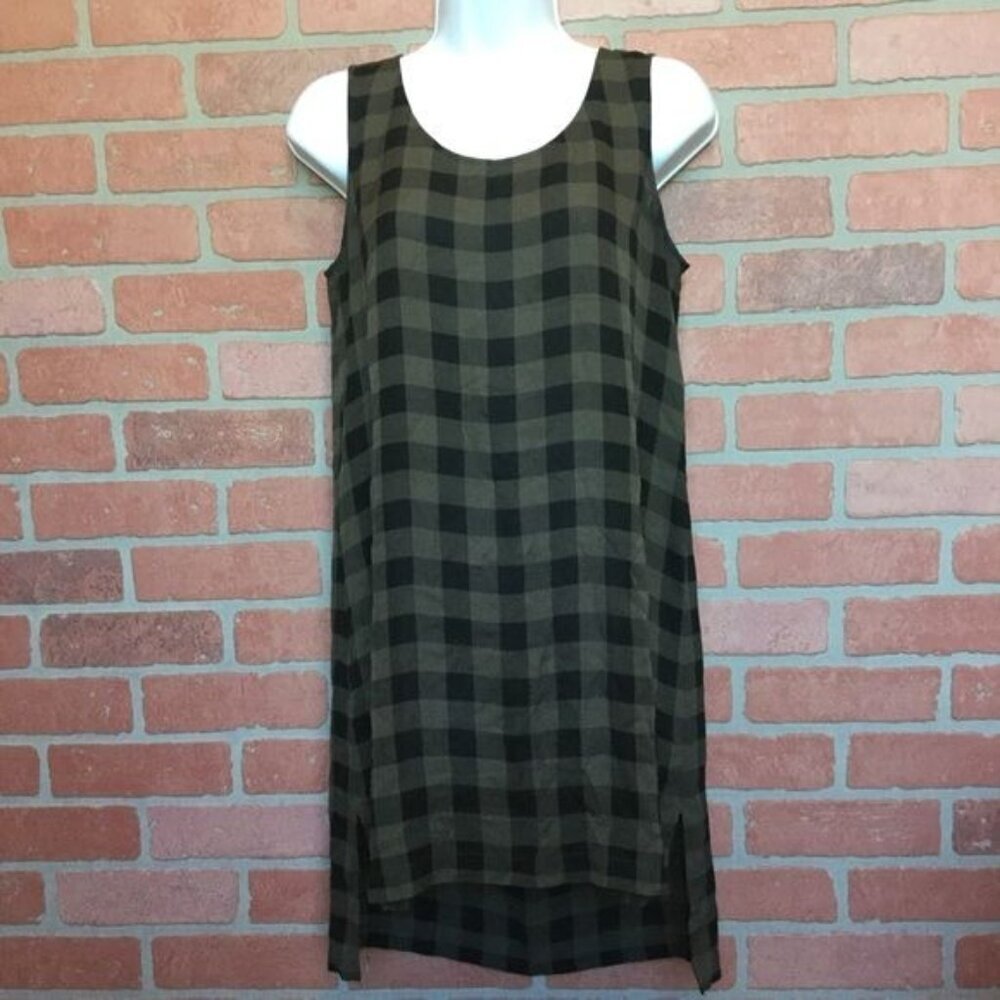 Eileen Fisher Womens Silk Shift Dress Size XS Check Plaid Sleeveless